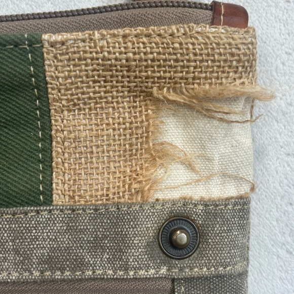 Myra Bag Boho Mixed Media Cotton Leather Canvas Burlap Patchwork Shoulder Bag - Picture 3 of 16